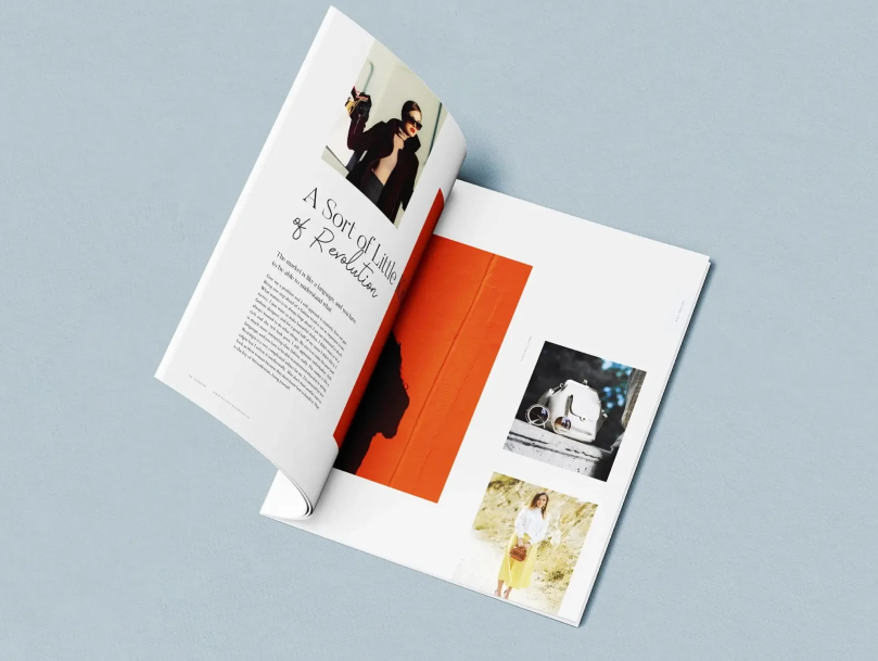 Free Open Magazine Mockup on Light Surface