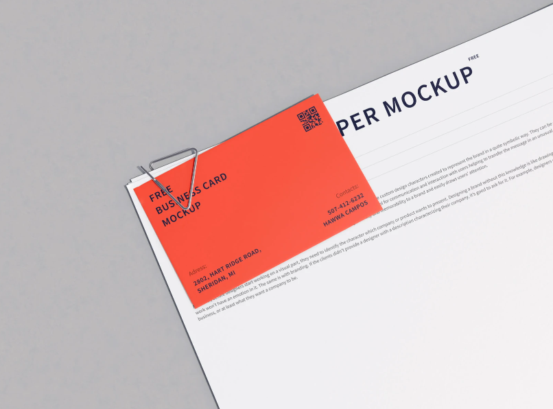 Paper and Business card Mockup with Paper clip