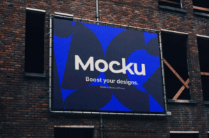 Single Construction Site Billboard Mockup Realistic Outdoor Advertising Presentation