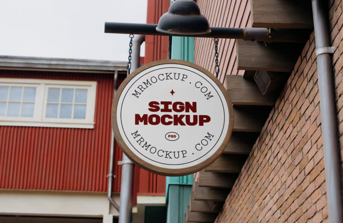 Circle Sign Mockup  Realistic PSD for Signage Branding & Promotional Designs