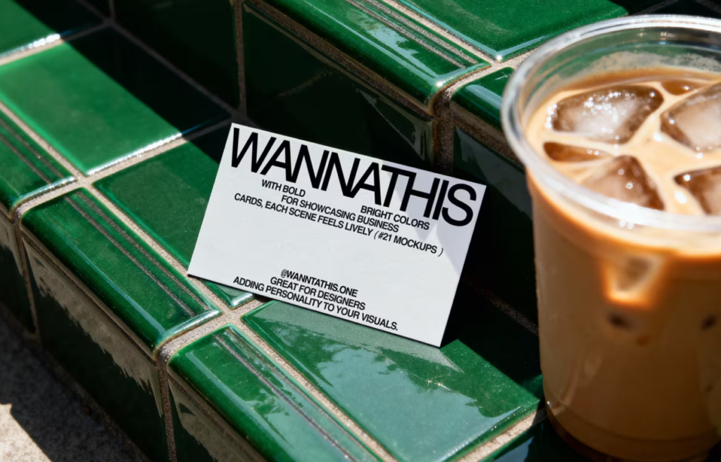 Lifestyle Business Card Mockup on Sunlit Tile Step