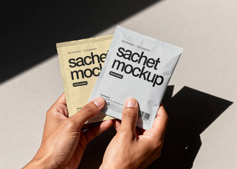 Packaging Mockup in Hands PSD for Branding