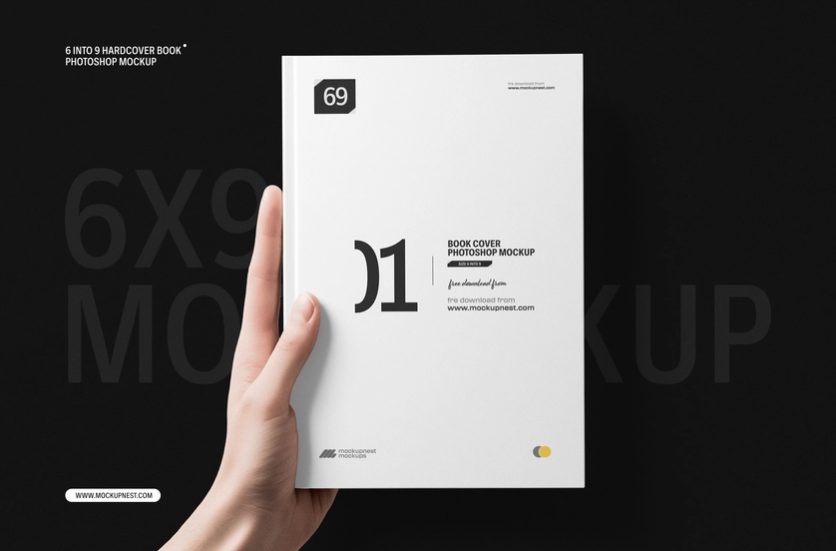 6×9 Book cover Mockup In Hand PSD