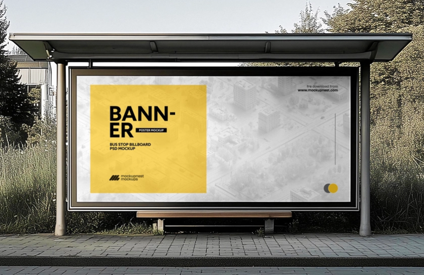 Bus Stop Billboard Mockup PSD Advertising Display