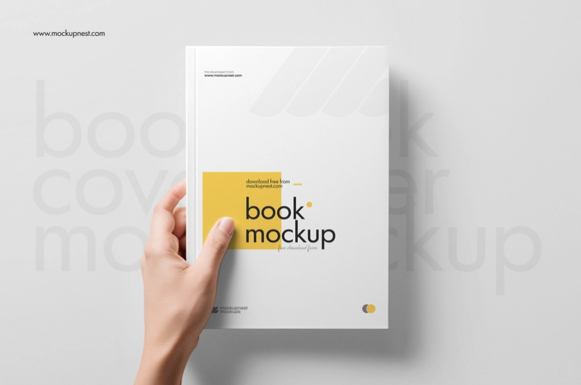 Free A5 Book cover Mockup In Hand