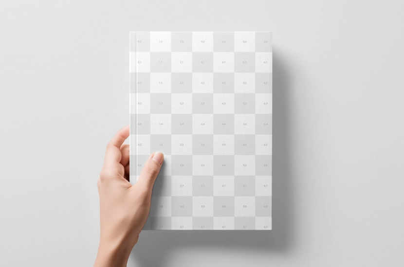 Free A5 Book cover Mockup In Hand