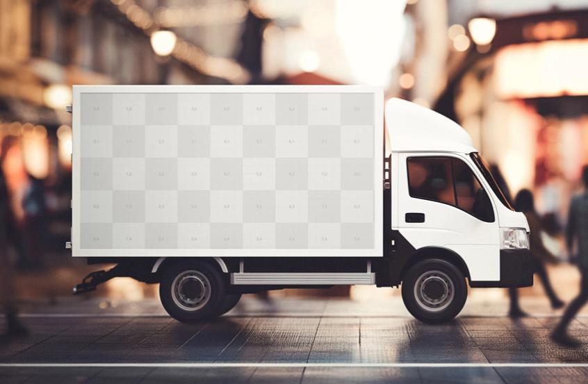 Free Box Food Delivery Truck Mockup Photorealistic PSD