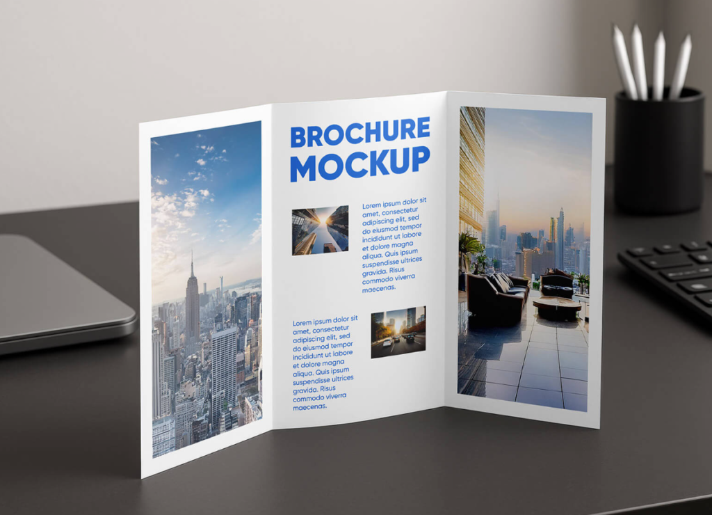 Free Desktop Tri Fold Brochure Mockup PSD