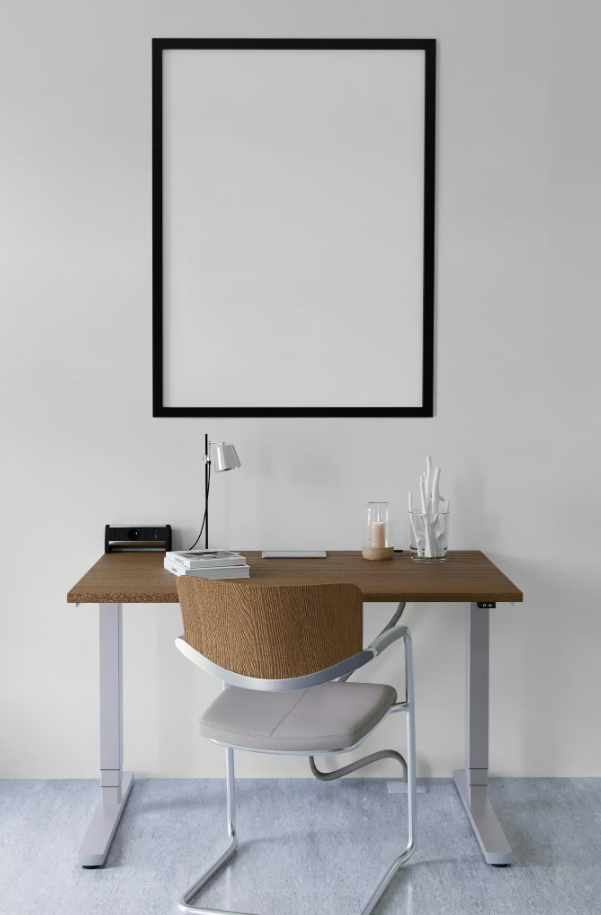 Hanging Poster Above The Desk PSD Mockup