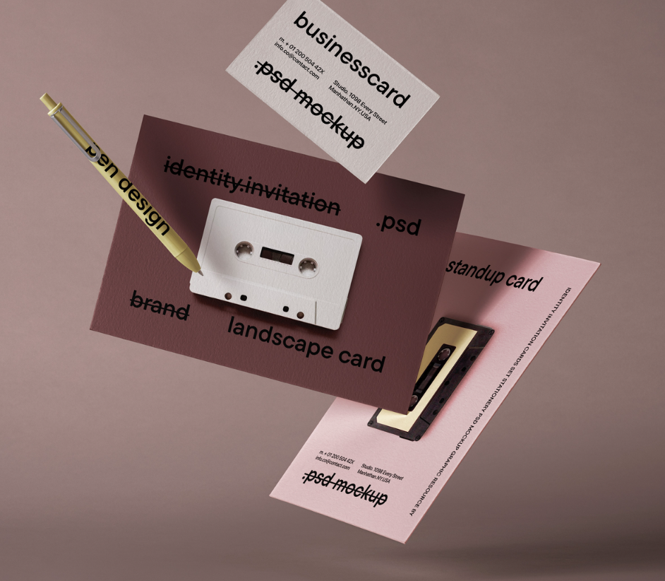 Identity Invitation cards Set Stationery PSD Mockup