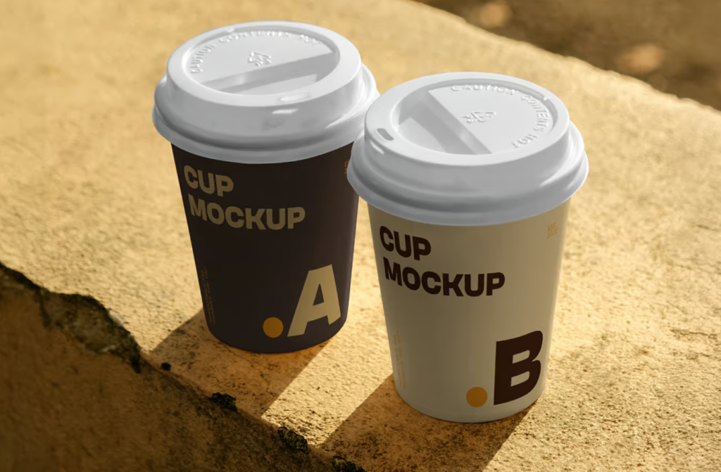 Paper Two coffee cups Mockup Packaging