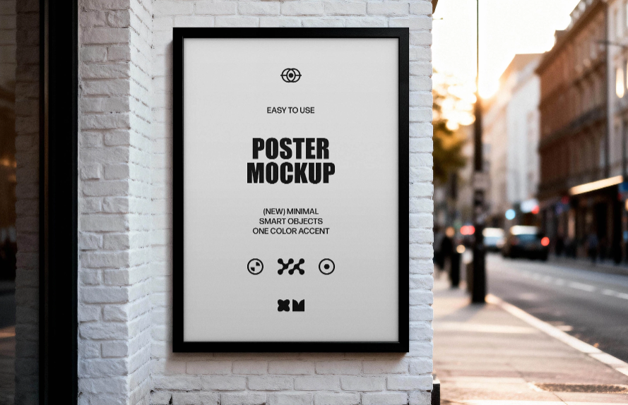 Poster Mockup on White Brick Wall Clean & Modern Presentation