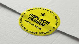 Round Sticker Mockup on Envelope PSD Template