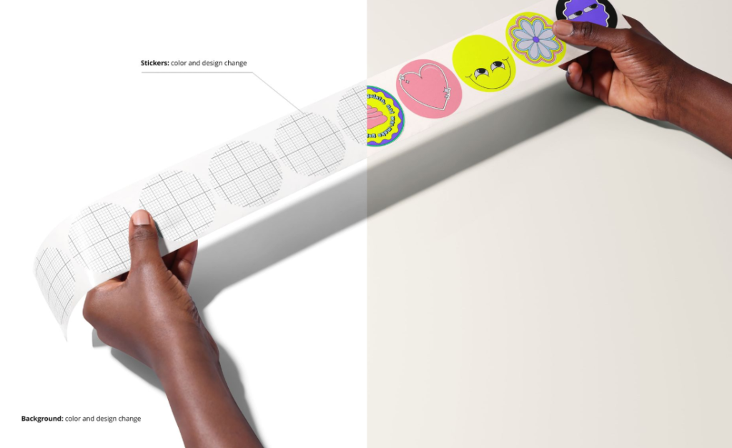 Round Sticker Tape Held in Hands PSD Mockup