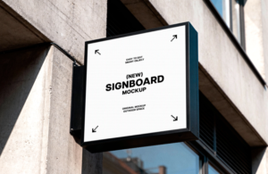Slim Black Signboard Mockup Branding PSD by Pixelbuddha
