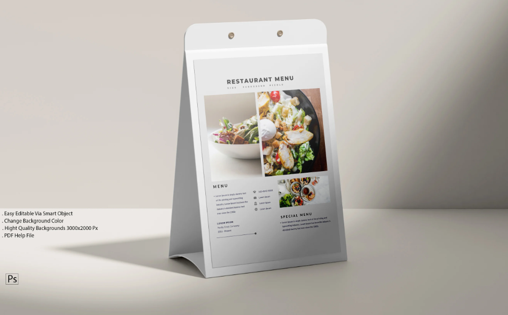 Stylish Menu Mockup PSD with Smart Objects