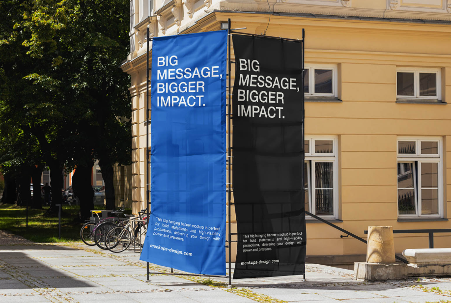 Urban Banner Construction Mockup Dual Frame Street Dominance