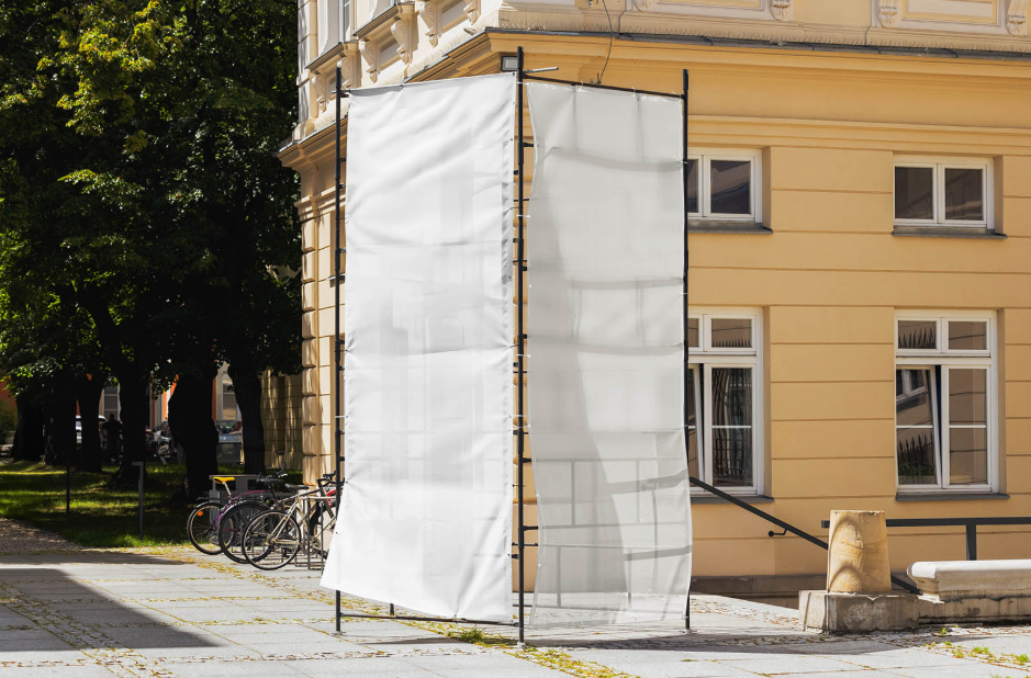 Urban Banner Construction Mockup Dual Frame Street Dominance