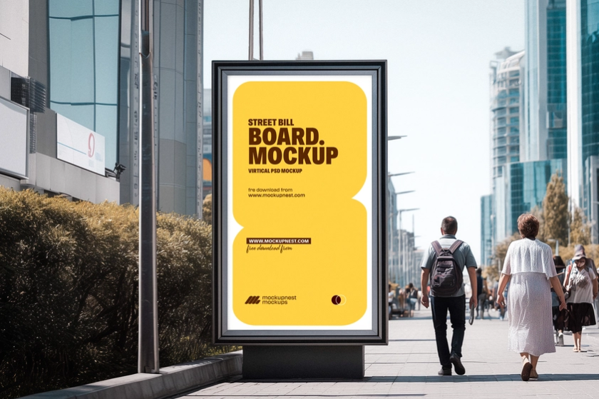 Vertical Street Billboard Mockup PSD 