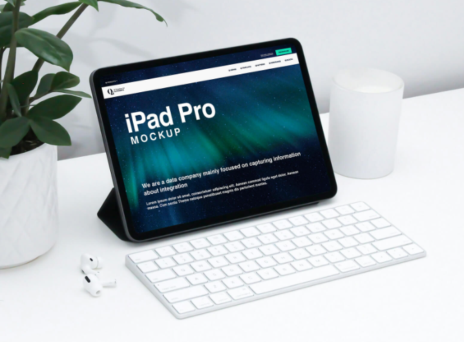 White Workspace iPad Pro Mockup PSD