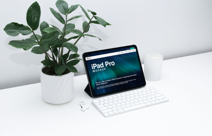 White Workspace iPad Pro Mockup PSD