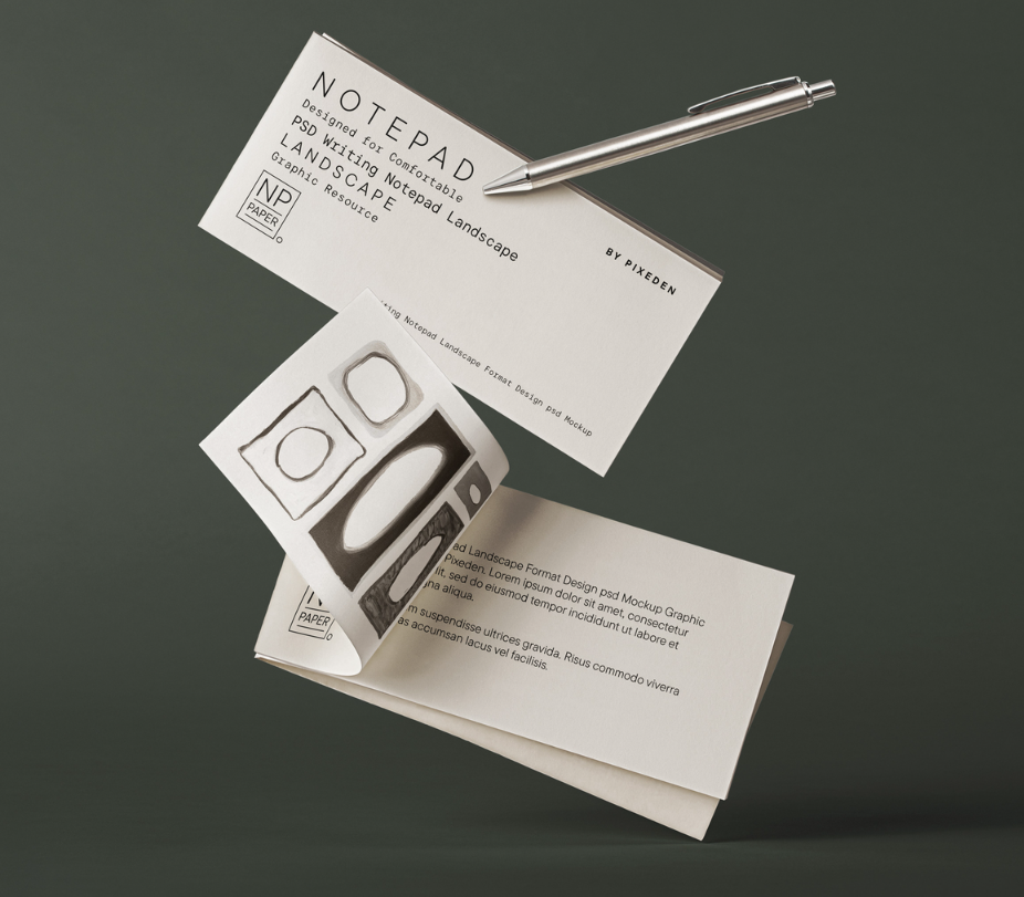 Writing notepad Landscape Format Design PSD MockupWriting notepad Landscape Format Design PSD Mockup