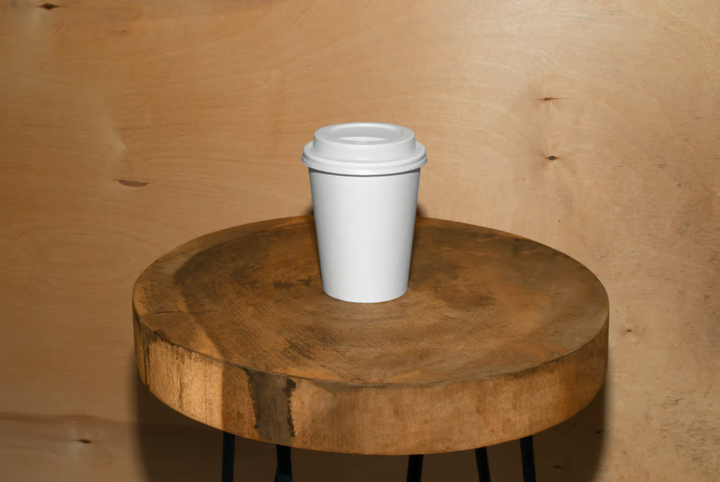 Coffee Cup on the Wooden Stool Mockup