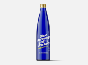 Beverage Blue Beverage Glass Bottle mockup