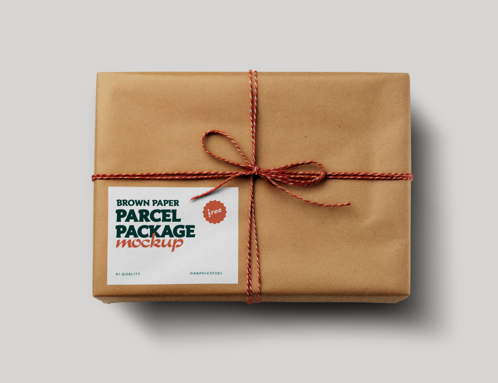 Free Brown Paper Parcel Package Mockup Packaging Presentation
